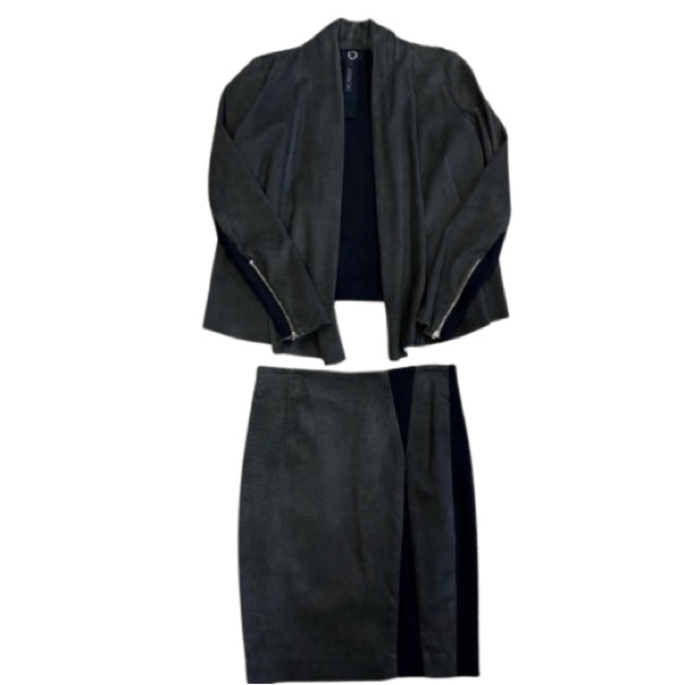 Vintage Poleci Suede Jacket & Skirt Set Olive Green & Black M/Jckt Sz.4 Skirt